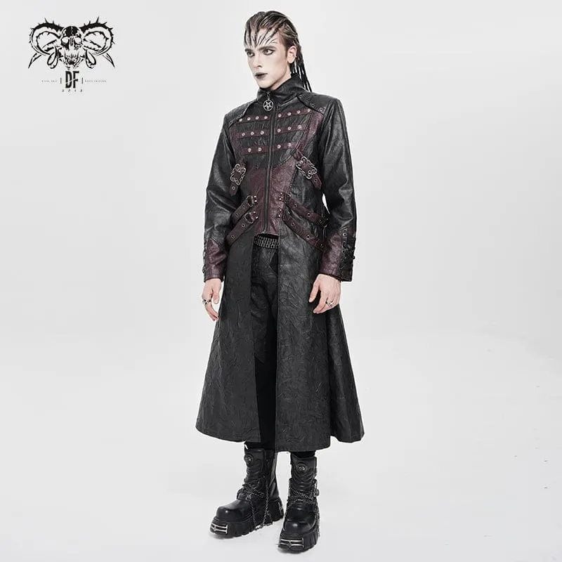 Herren Punk Eyelet Strappy Zip Coat Schwarz-Rot