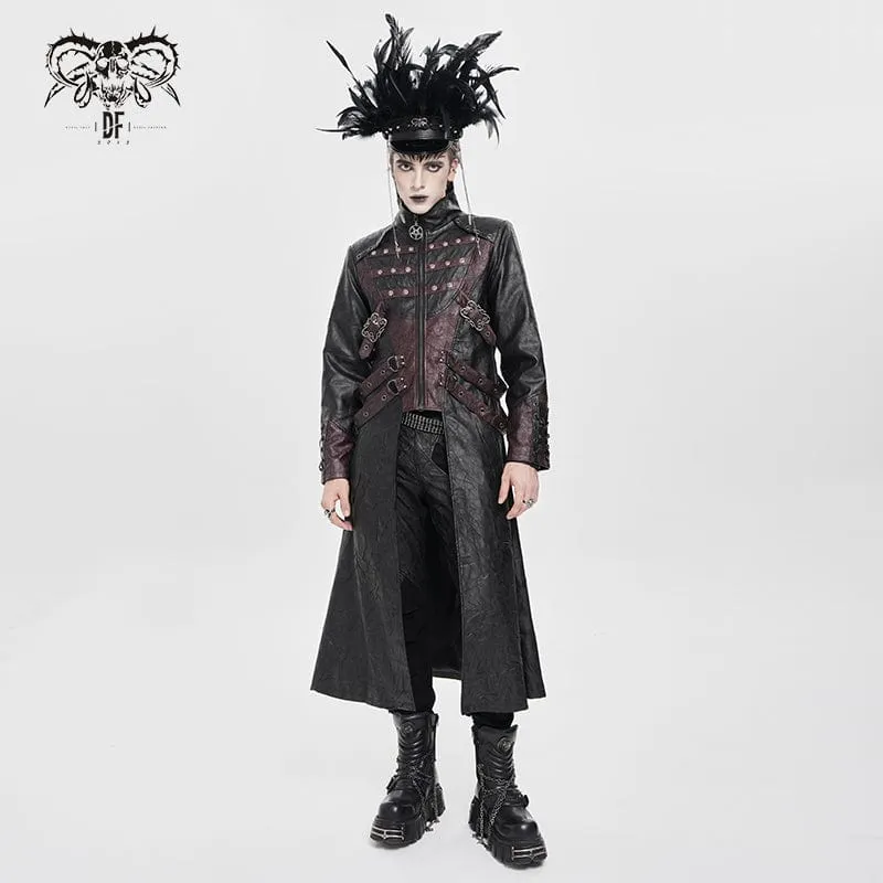 Herren Punk Eyelet Strappy Zip Coat Schwarz-Rot