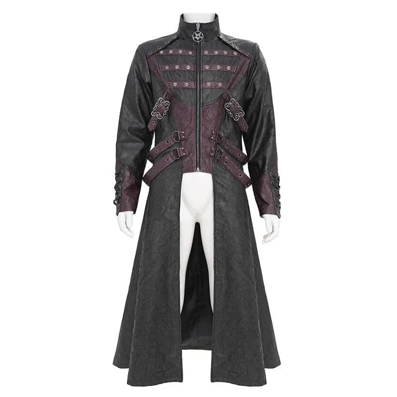 Herren Punk Eyelet Strappy Zip Coat Schwarz-Rot