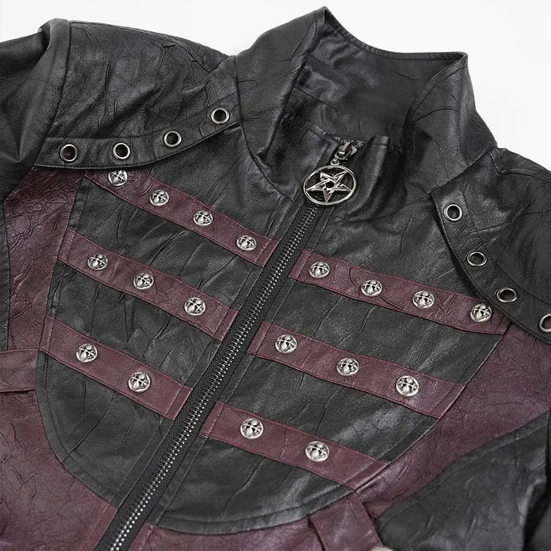 Herren Punk Eyelet Strappy Zip Coat Schwarz-Rot
