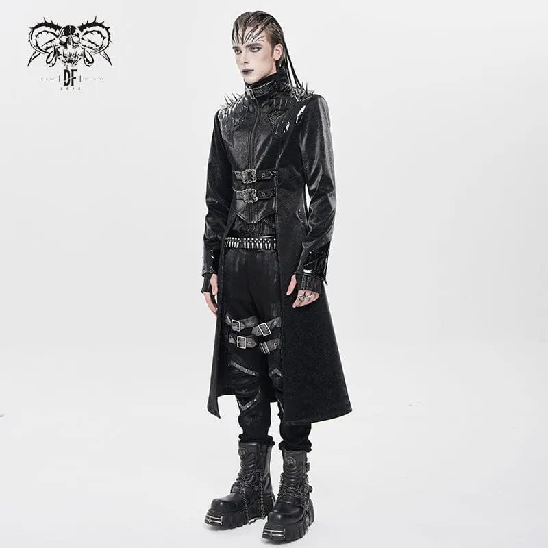 Herrenmantel mit Punk-Blumenmuster und Schnallenriemen