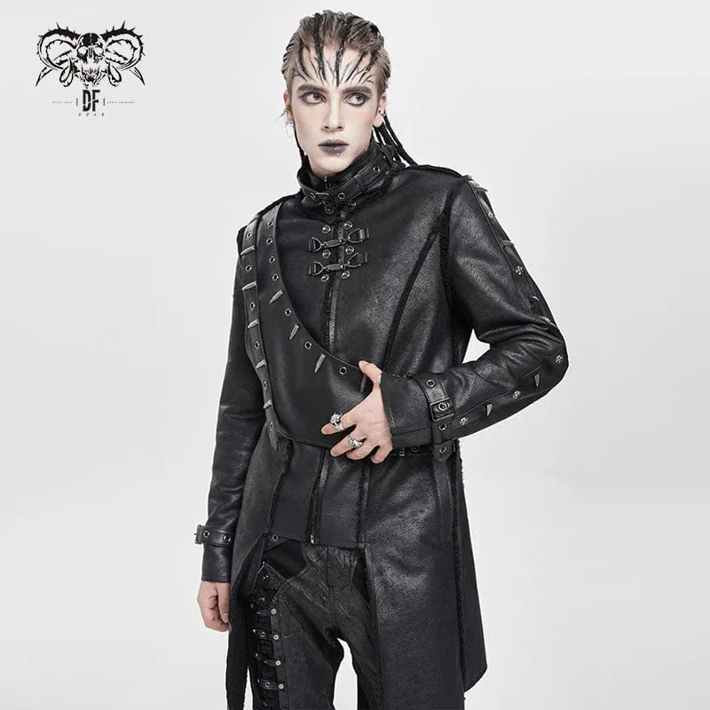 Herren Punk-Mantel mit Schnalle und Stehkragen und Nieten