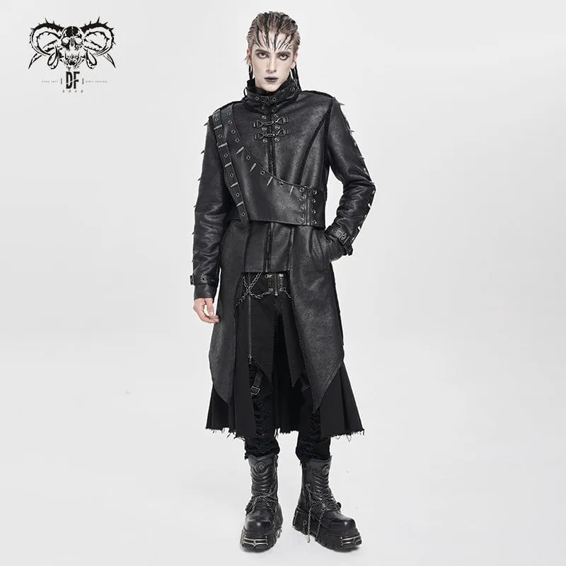 Herren Punk-Mantel mit Schnalle und Stehkragen und Nieten