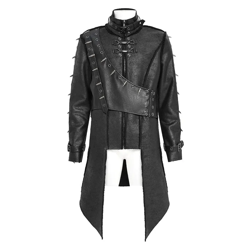 Herren Punk-Mantel mit Schnalle und Stehkragen und Nieten