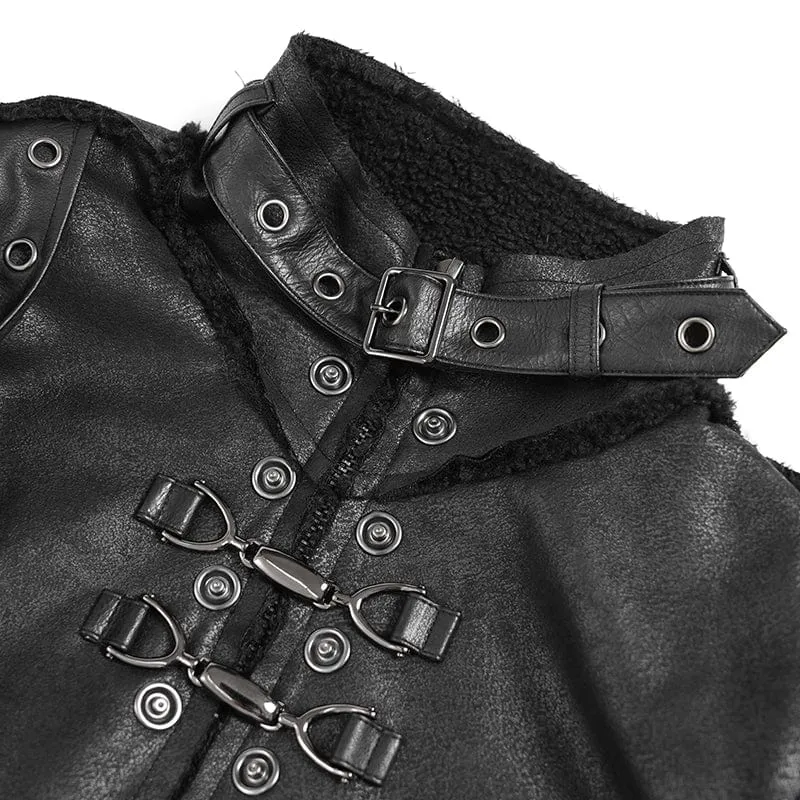 Herren Punk-Mantel mit Schnalle und Stehkragen und Nieten