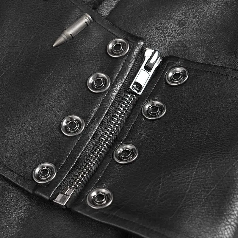 Herren Punk-Mantel mit Schnalle und Stehkragen und Nieten
