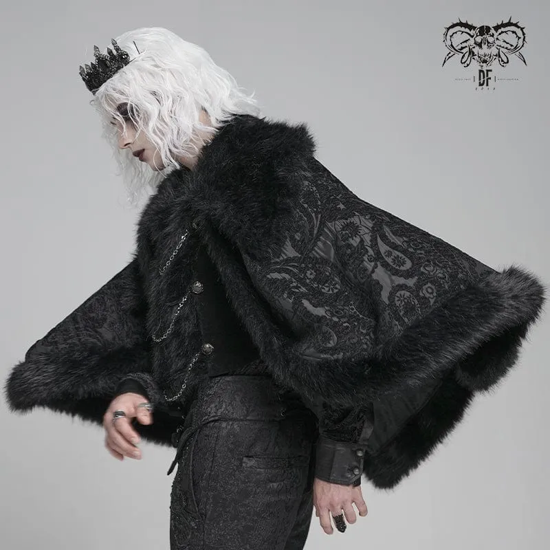 Gothic-Umhang aus Kunstpelz mit Blumenmuster für Herren