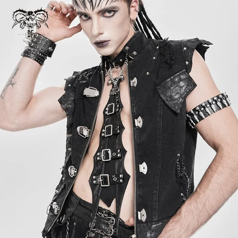 Herren Punk Schnalle Riemen Ring & Kette Krawatte Choker