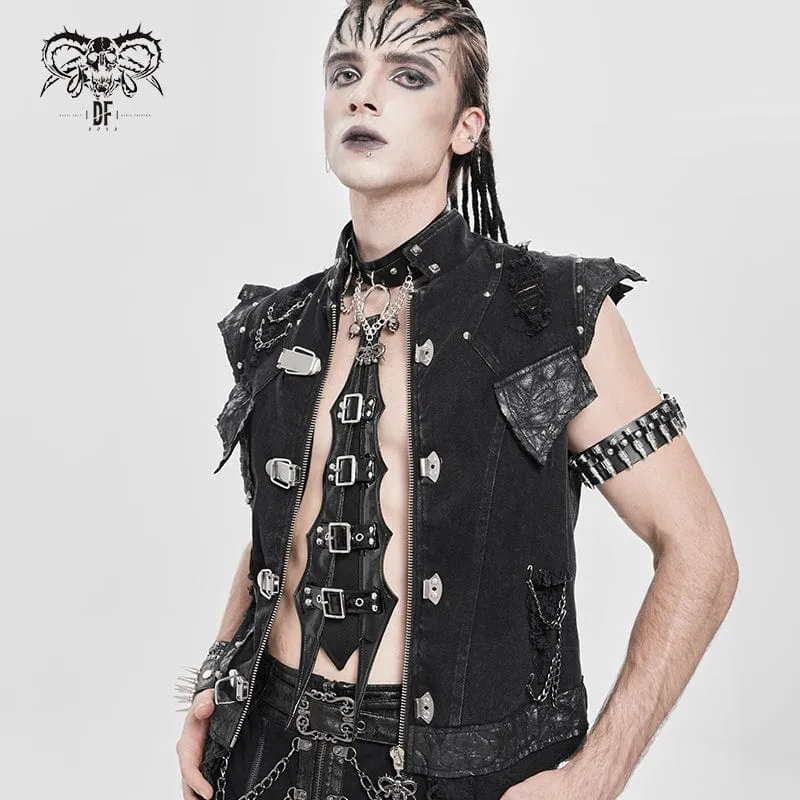 Herren Punk Schnalle Riemen Ring & Kette Krawatte Choker