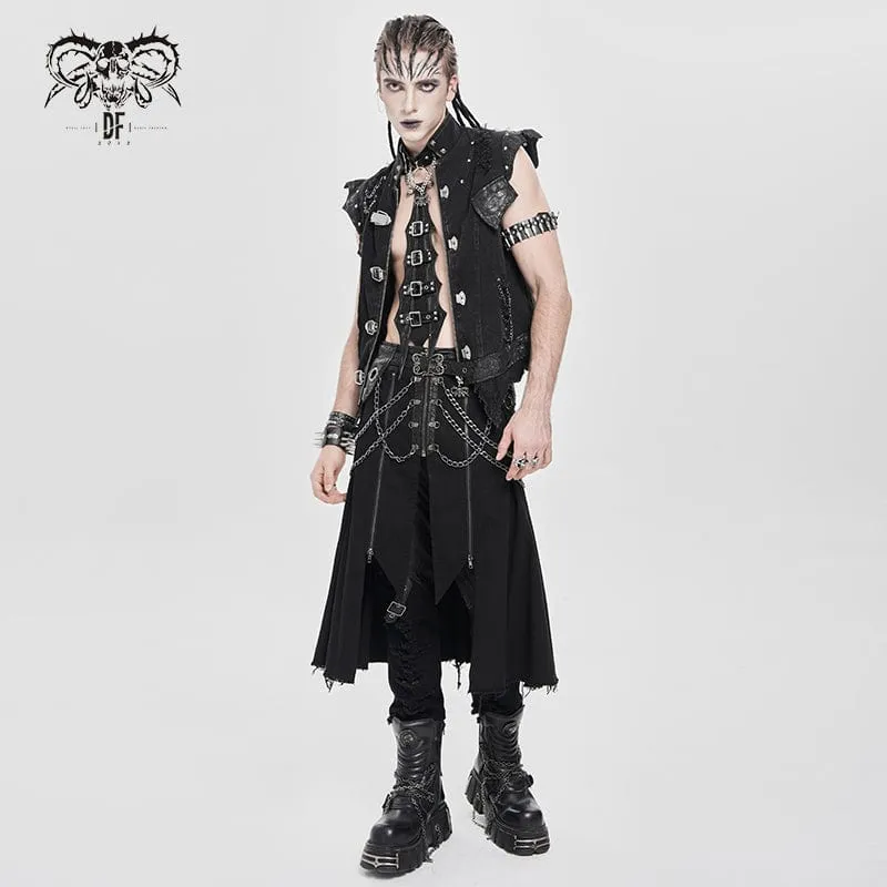 Herren Punk Schnalle Riemen Ring & Kette Krawatte Choker