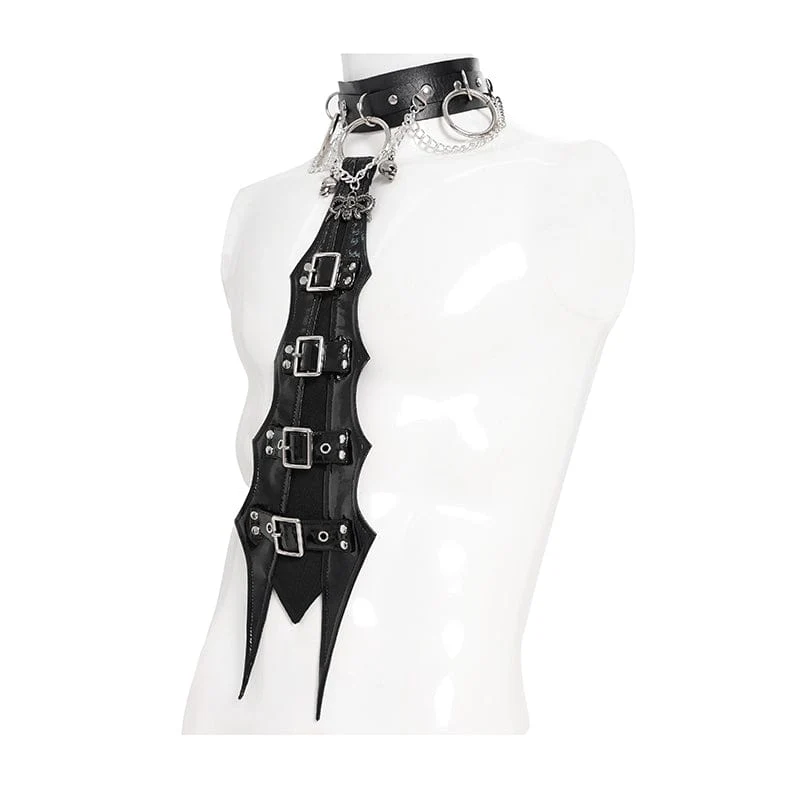 Herren Punk Schnalle Riemen Ring & Kette Krawatte Choker