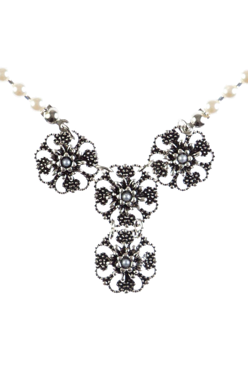 Damen Perlenkette mit Blüten