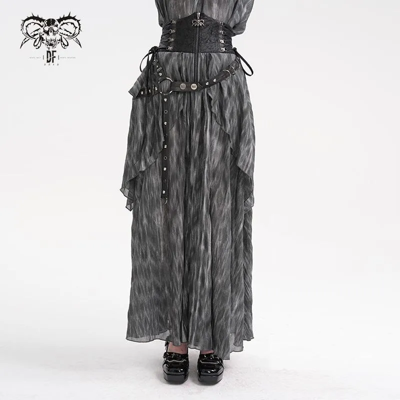 Gothic-Langrock mit Schnürung, Ösen und Nieten für Damen