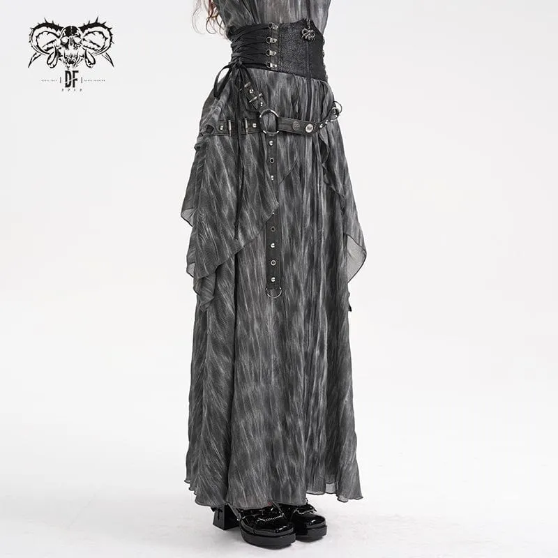 Gothic-Langrock mit Schnürung, Ösen und Nieten für Damen