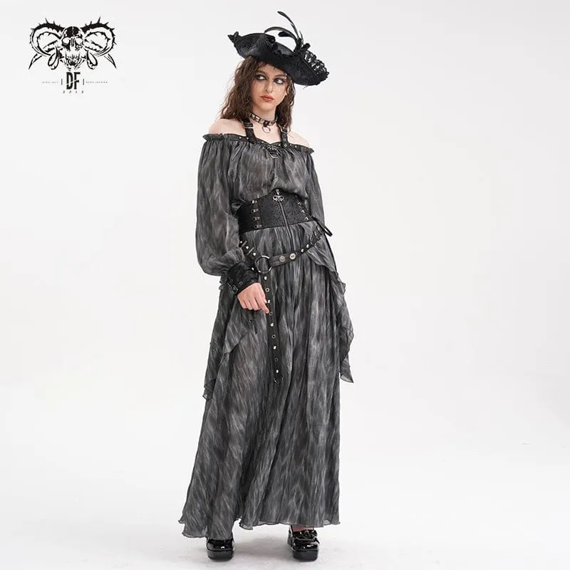 Gothic-Langrock mit Schnürung, Ösen und Nieten für Damen
