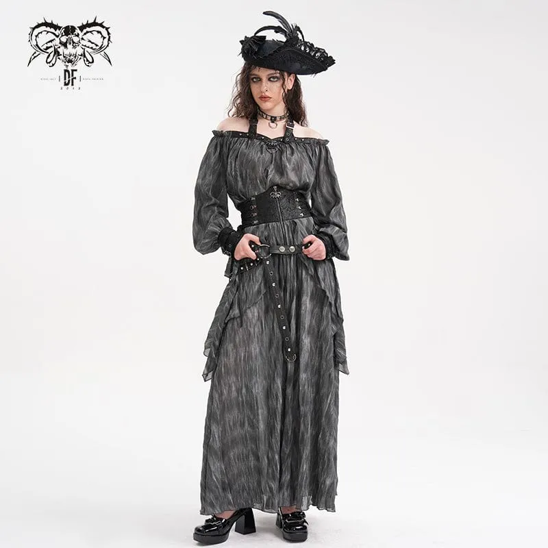 Gothic-Langrock mit Schnürung, Ösen und Nieten für Damen