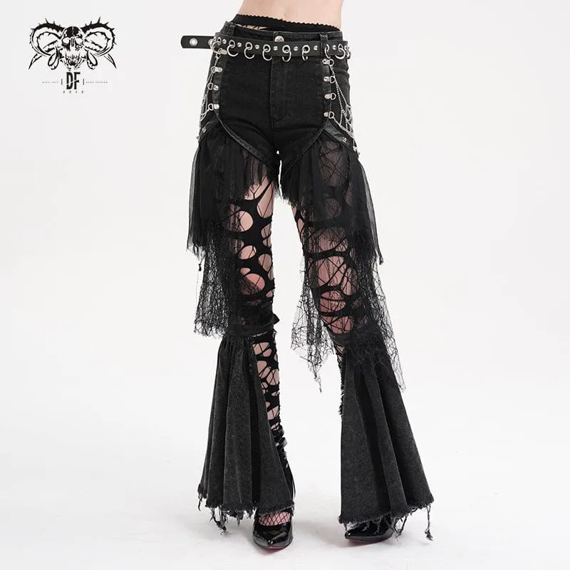 Damen-Shorts mit zerrissenem Gothic-Kettennetz und unregelmäßigem Saum