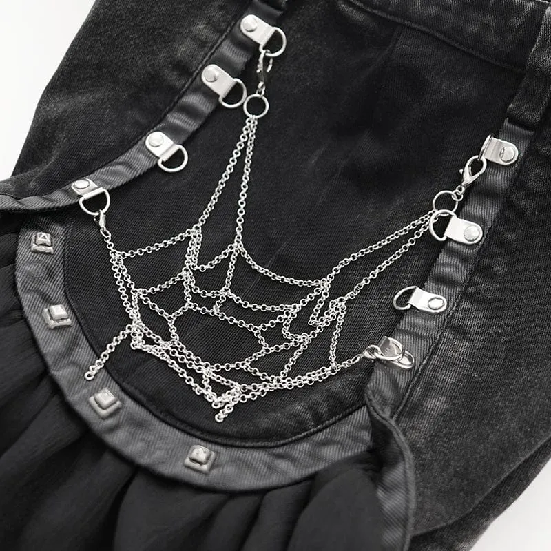 Damen-Shorts mit zerrissenem Gothic-Kettennetz und unregelmäßigem Saum