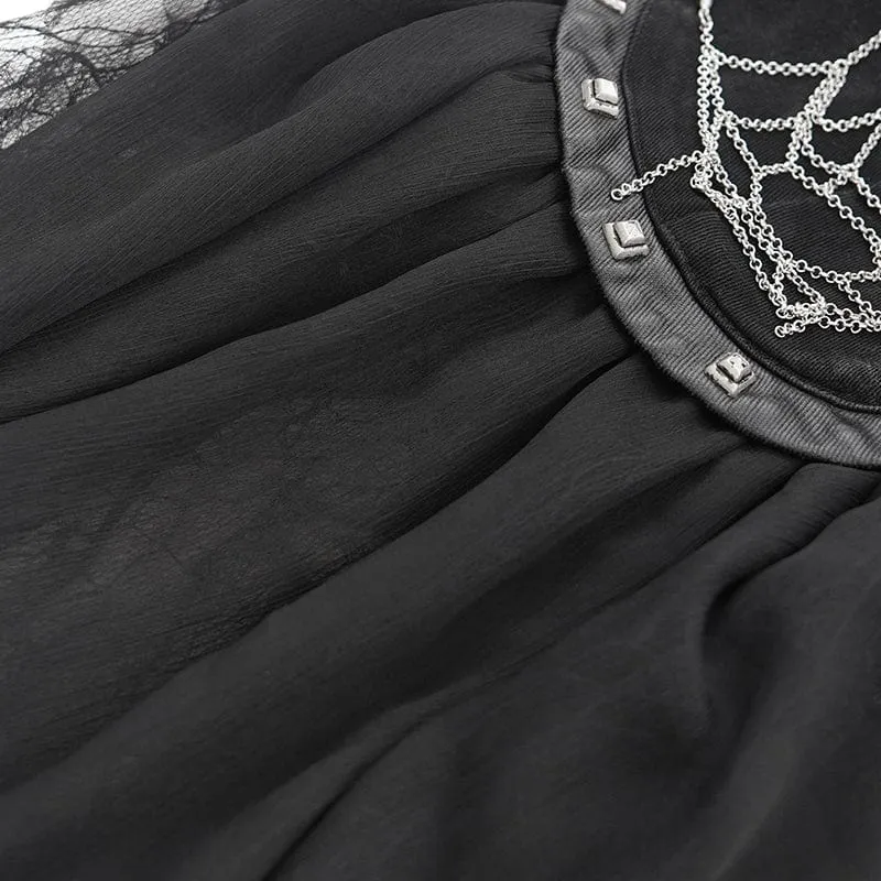 Damen-Shorts mit zerrissenem Gothic-Kettennetz und unregelmäßigem Saum