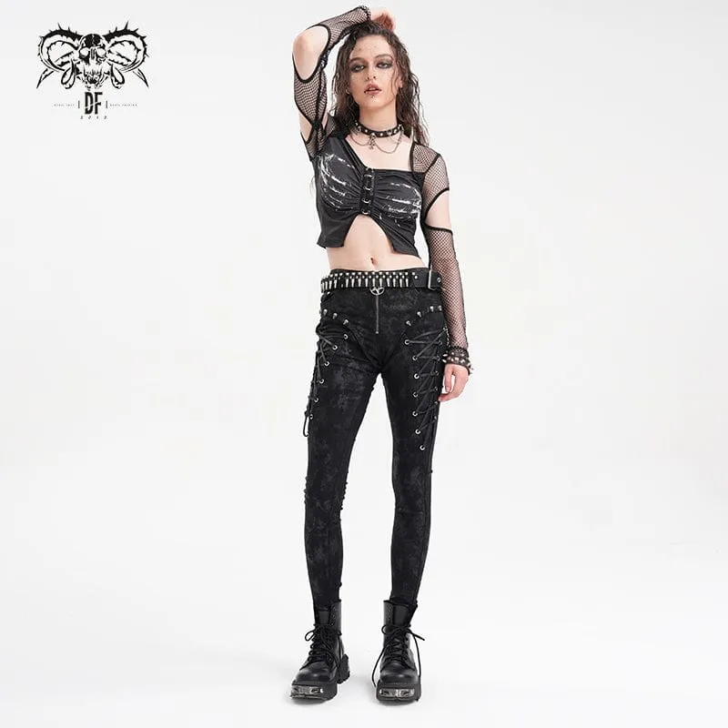 Punk-Schnürhose mit Totenkopf-Nieten für Damen