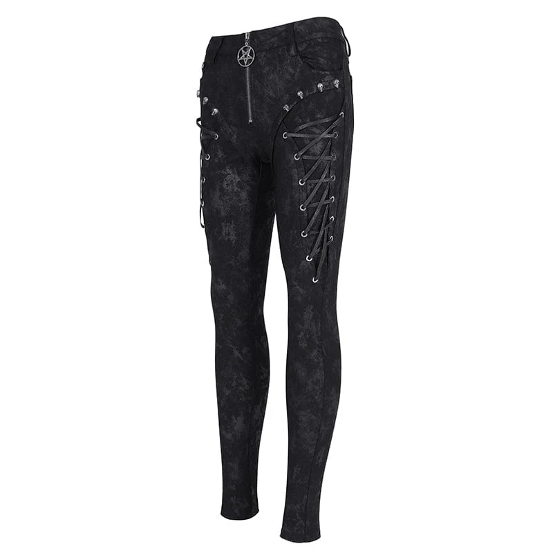 Punk-Schnürhose mit Totenkopf-Nieten für Damen