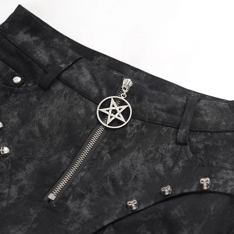 Punk-Schnürhose mit Totenkopf-Nieten für Damen