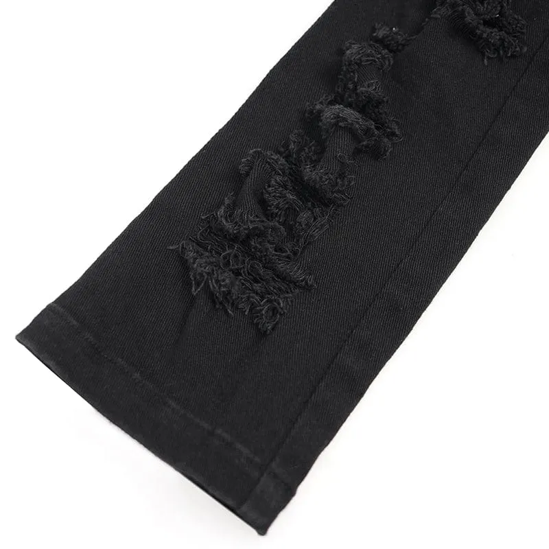 Damen Punk zerrissene Ösen Ketten Hose