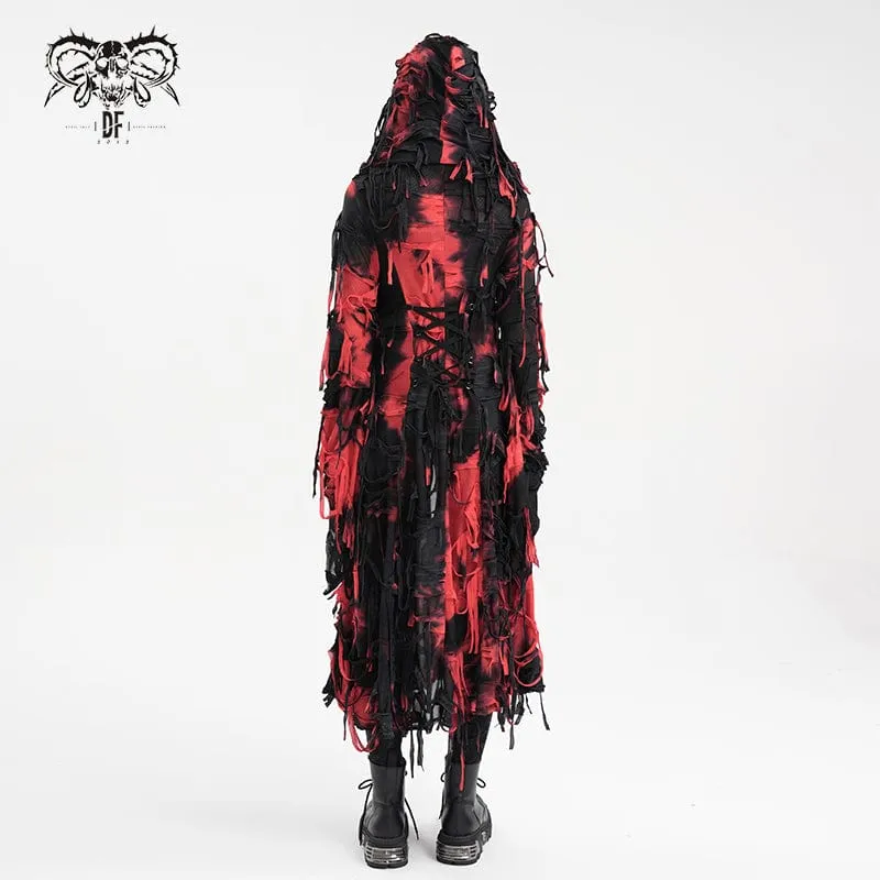 Damen Punk Ripped Chain Lace Mantel Schwarz-Rot