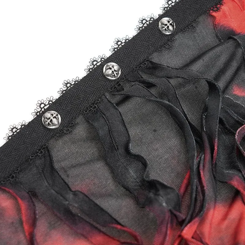 Damen Punk Ripped Chain Lace Mantel Schwarz-Rot