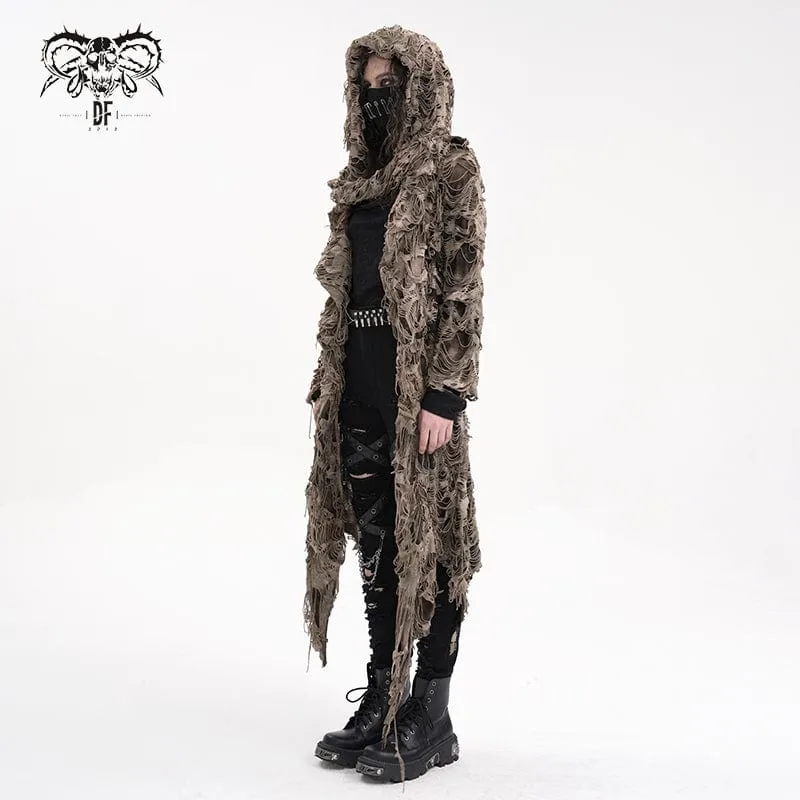 Damen Punk Ripped Eyelets Zip Cape Kaffee