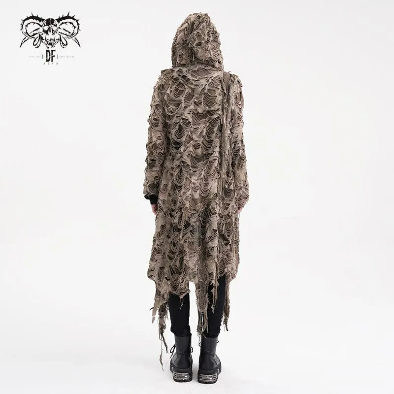 Damen Punk Ripped Eyelets Zip Cape Kaffee