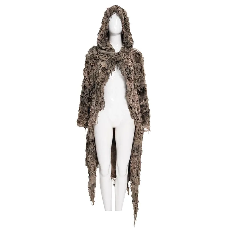 Damen Punk Ripped Eyelets Zip Cape Kaffee