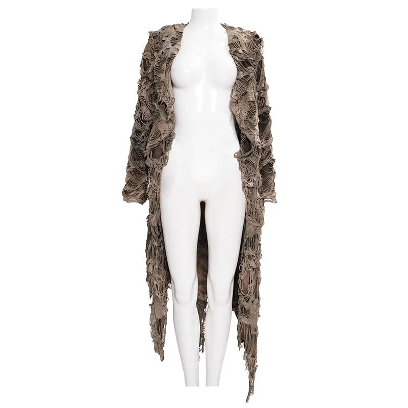 Damen Punk Ripped Eyelets Zip Cape Kaffee
