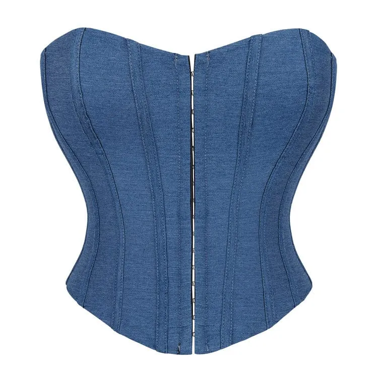 Gothic-Überbrustkorsett mit Schnürung für Damen in Blau