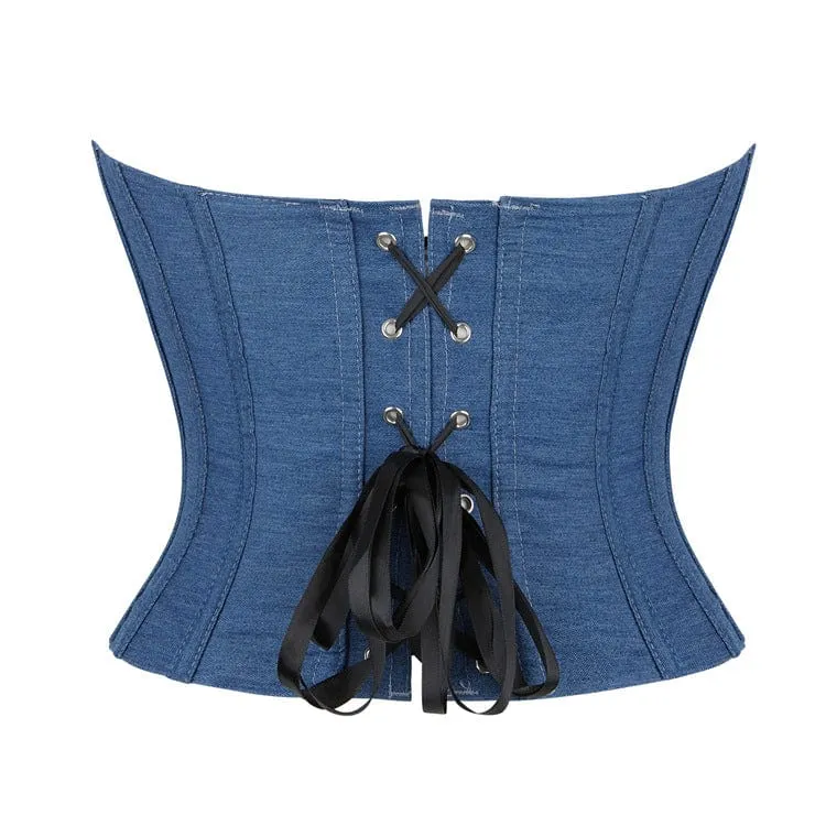 Gothic-Überbrustkorsett mit Schnürung für Damen in Blau