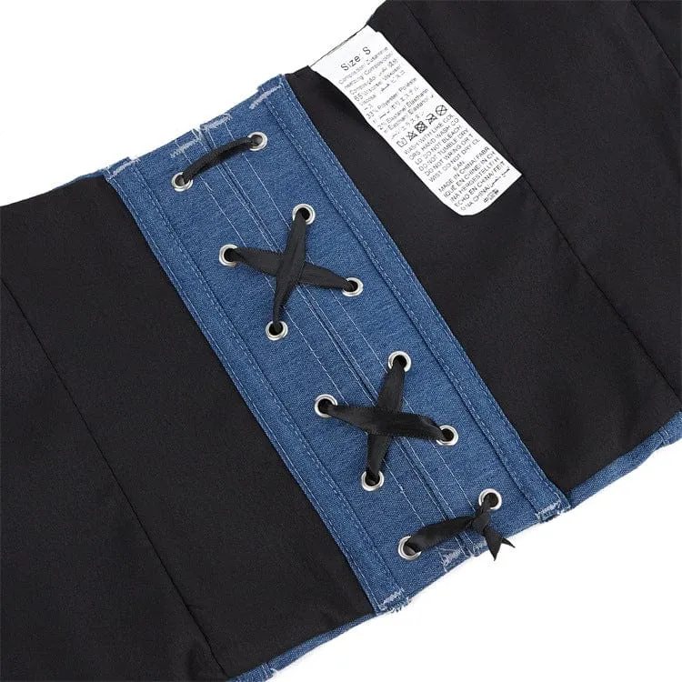 Gothic-Überbrustkorsett mit Schnürung für Damen in Blau