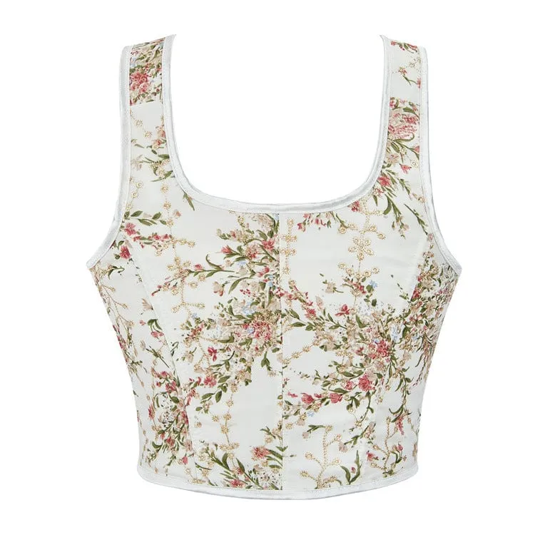 Gothic Überbrustkorsett mit Blumenmuster für Damen, Weiß