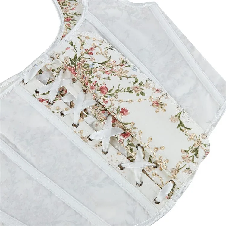 Gothic Überbrustkorsett mit Blumenmuster für Damen, Weiß