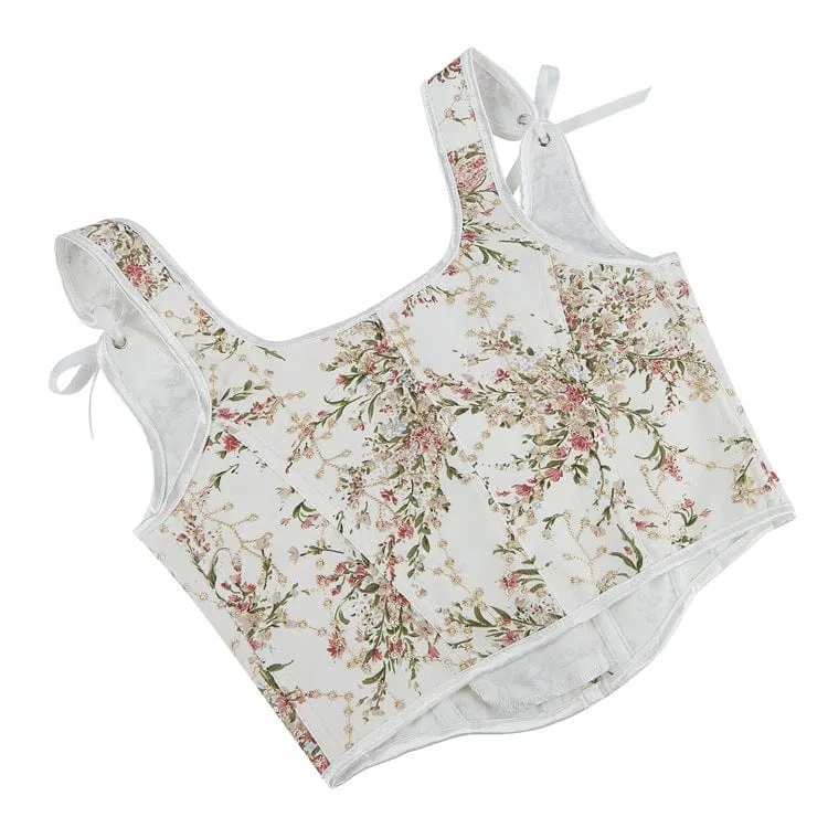 Gothic Überbrustkorsett mit Blumenmuster für Damen, Weiß