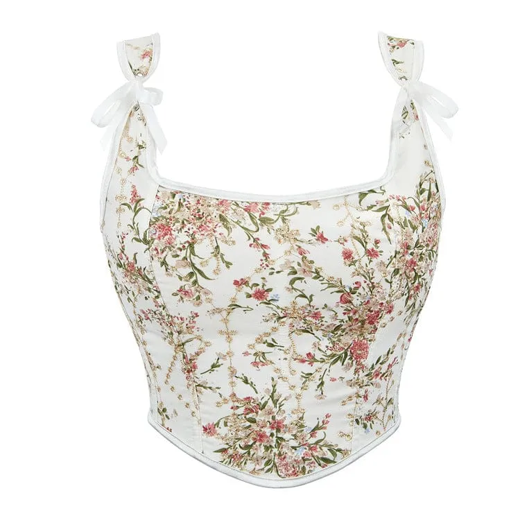 Gothic Überbrustkorsett mit Blumenmuster für Damen, Weiß