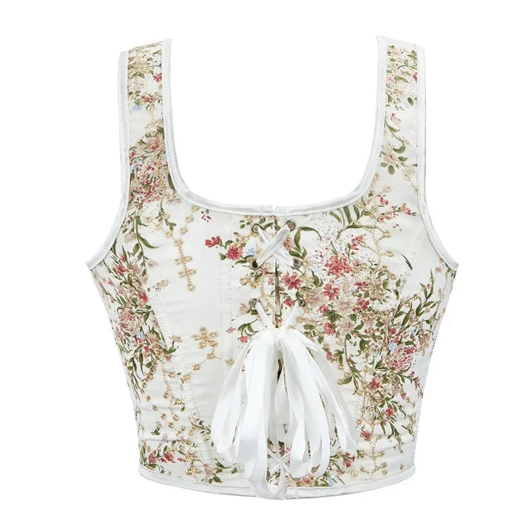 Gothic Überbrustkorsett mit Blumenmuster für Damen, Weiß