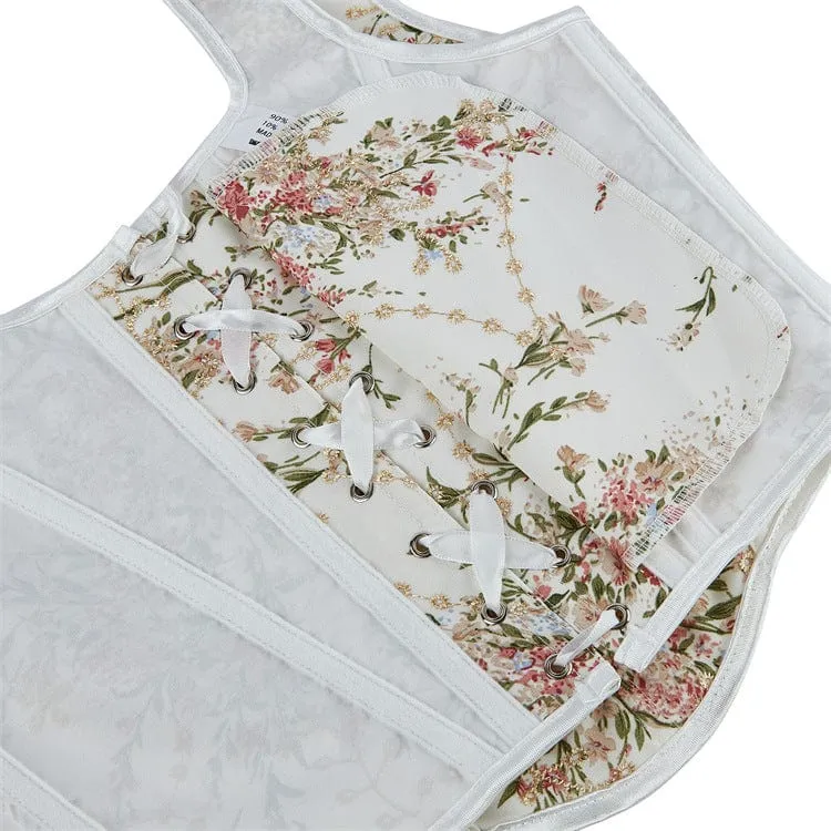 Gothic Überbrustkorsett mit Blumenmuster für Damen, Weiß