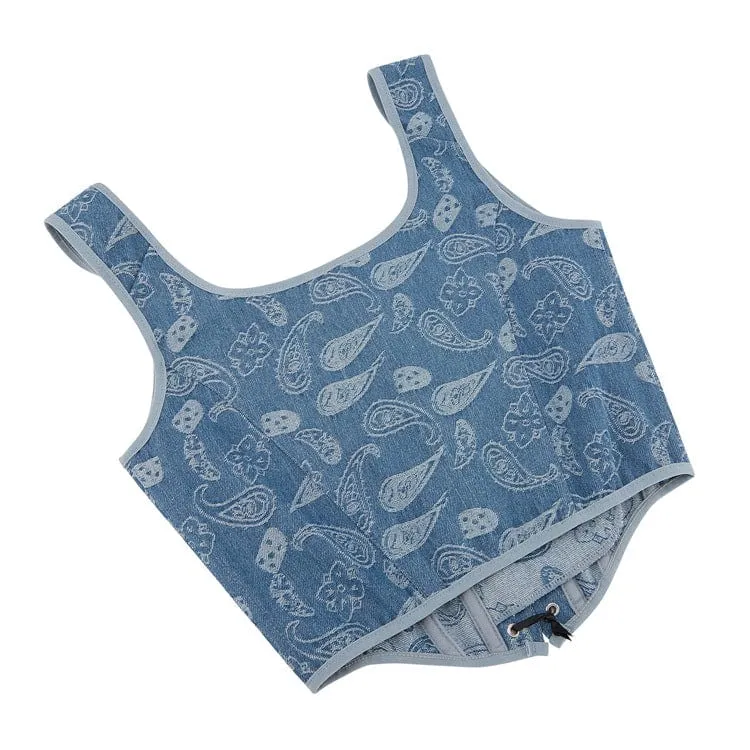 Grunge Überbrustkorsett mit Blumenmuster für Damen in Blau