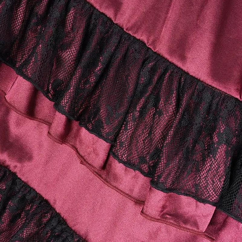 Rotes Gothic-Schnürkleid aus Mesh-Spitze für Damen, ideal als Hochzeitskleid