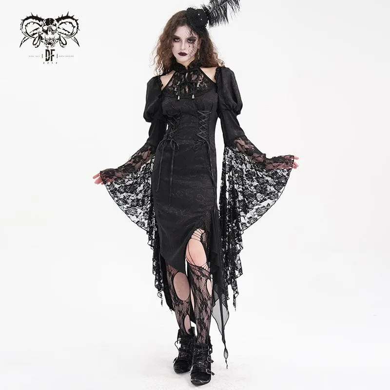Gothic-Kleid mit Cut-outs, Schnürung und unregelmäßigem Saum für Damen