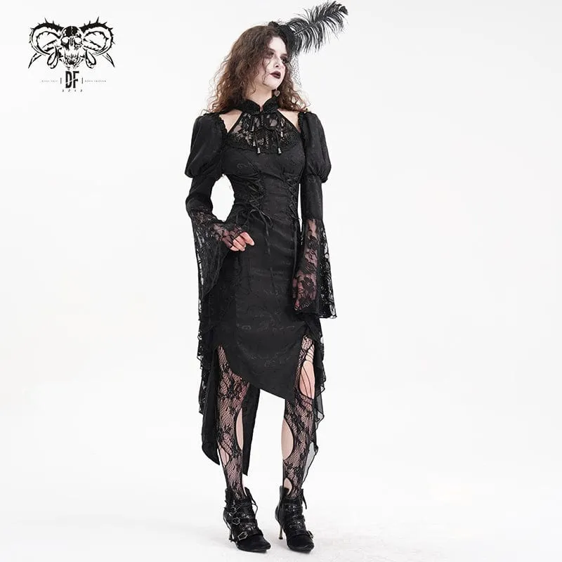 Gothic-Kleid mit Cut-outs, Schnürung und unregelmäßigem Saum für Damen