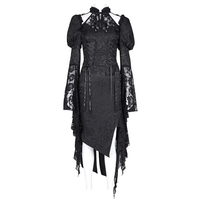 Gothic-Kleid mit Cut-outs, Schnürung und unregelmäßigem Saum für Damen
