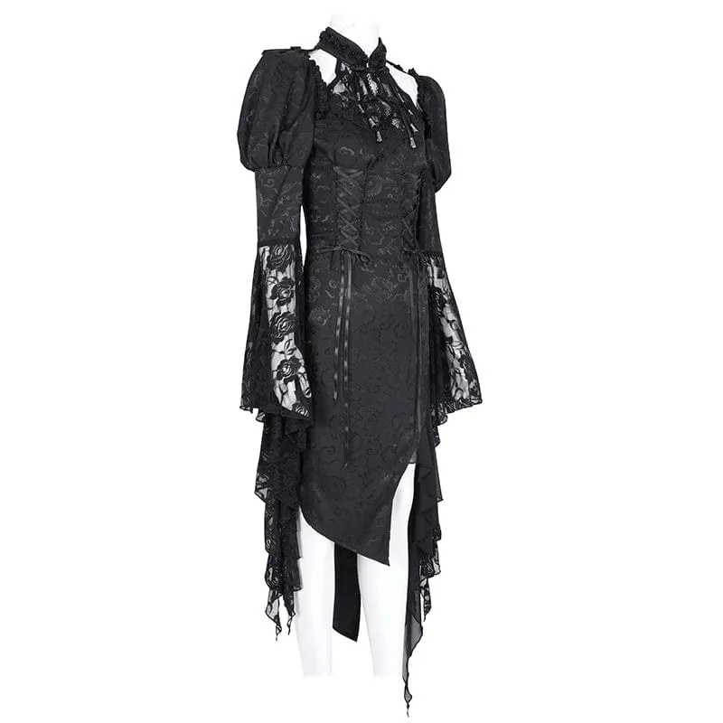 Gothic-Kleid mit Cut-outs, Schnürung und unregelmäßigem Saum für Damen