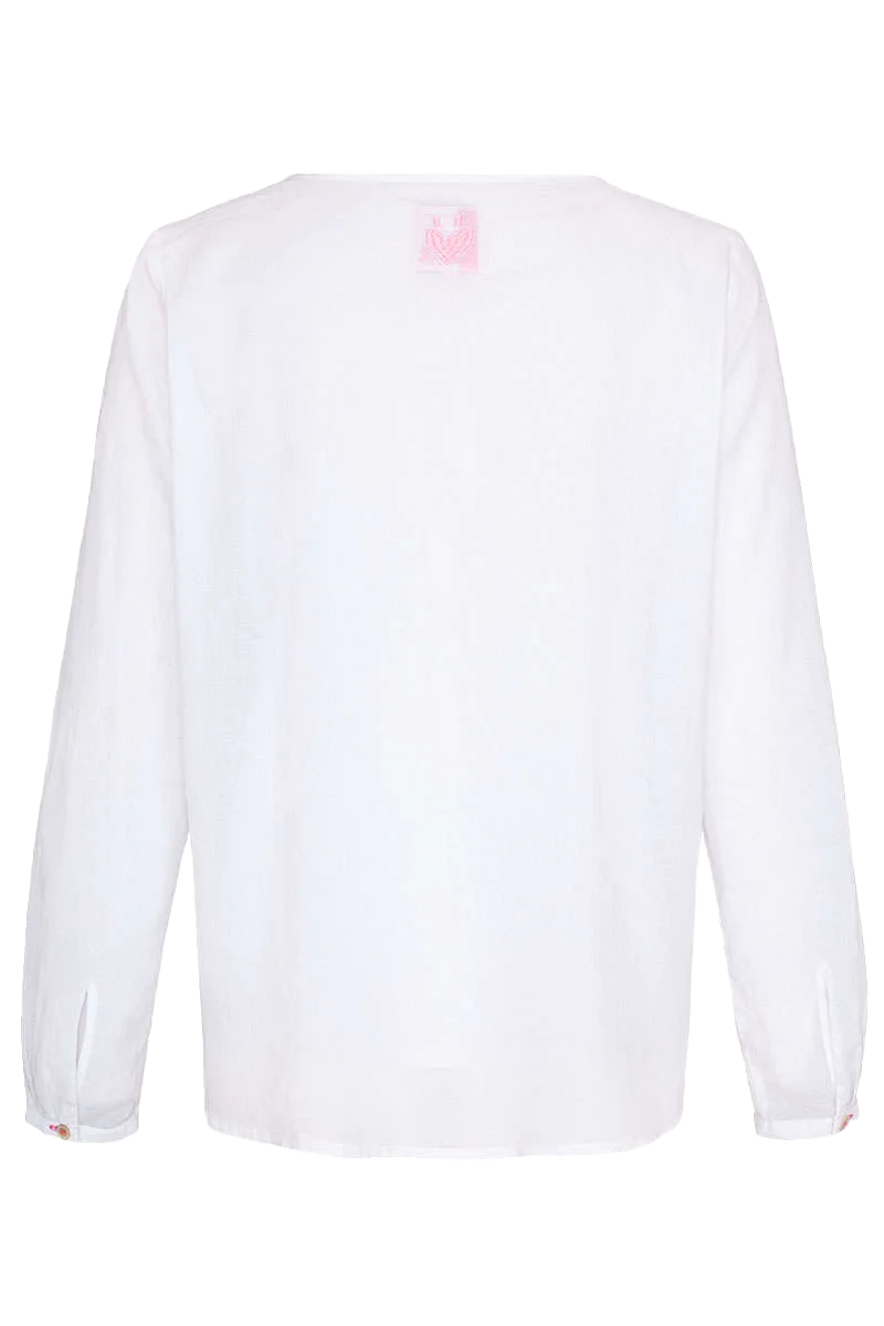 Damenbluse mit Blumenstickerei langarm