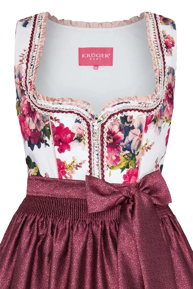 Mini Blumen-Dirndl weinrot